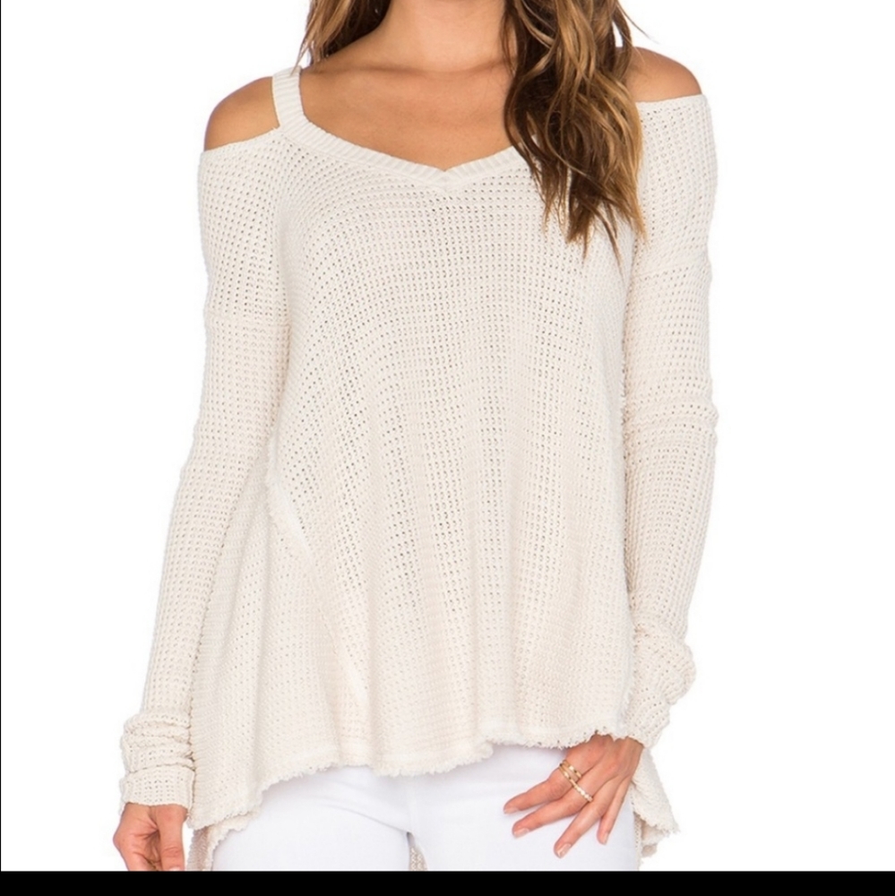 Free People Cream Moonshine V Neck Sweater